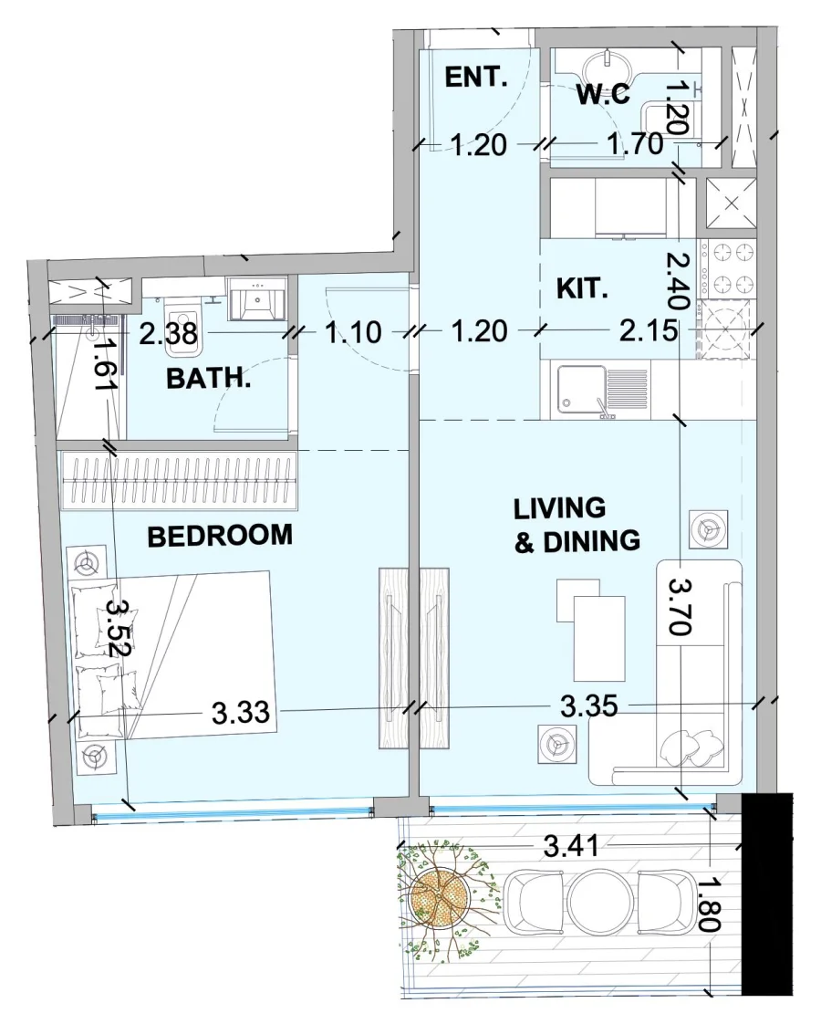 1 BR — 1BHK Type C