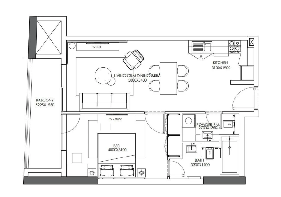 1 BR — ONE BEDROOM APARTMENT TYPE 2