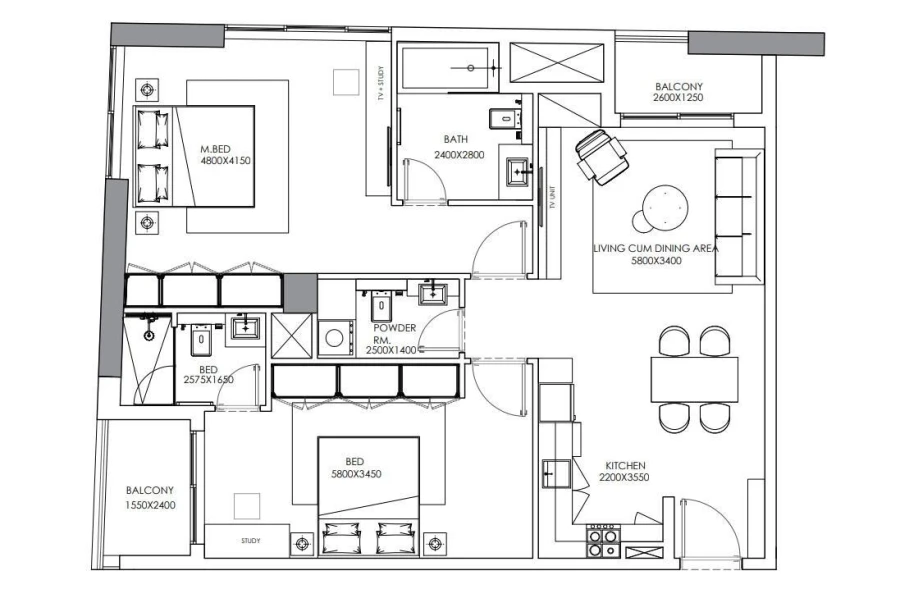 2 BR — TWO BEDROOM APARTMENT TYPE 1
