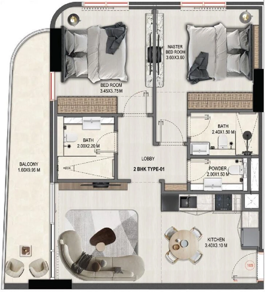 2 BR — 2 Bedroom Type 01