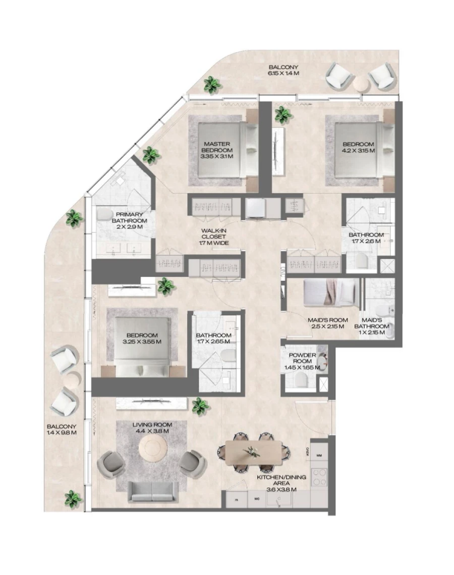 3 BR — 3 Bedroom + Maid Type A