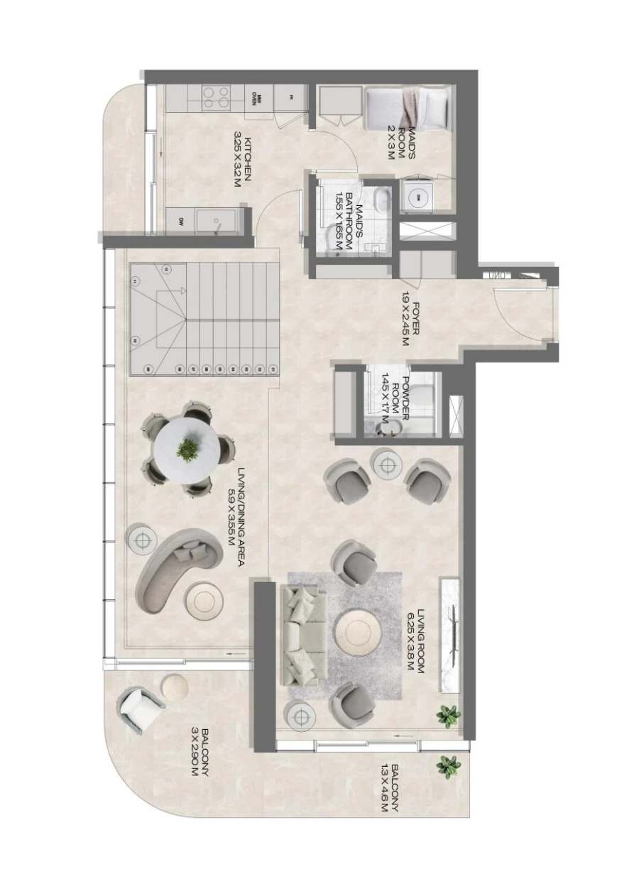 2 BR — 2 Bedroom Duplex + Maid Type C