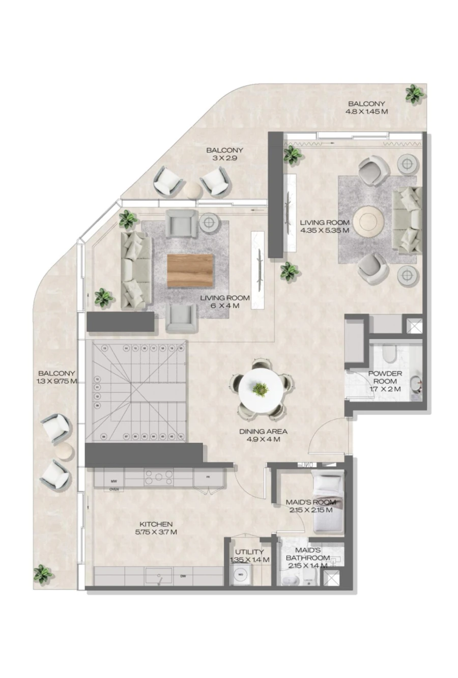 3 BR — 3 Bedroom Duplex + Maid Type A