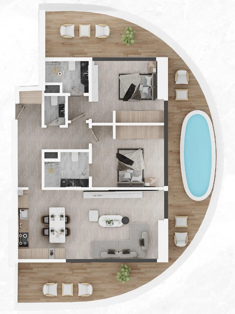2 BR — 2 Bedroom + Pool Type 2