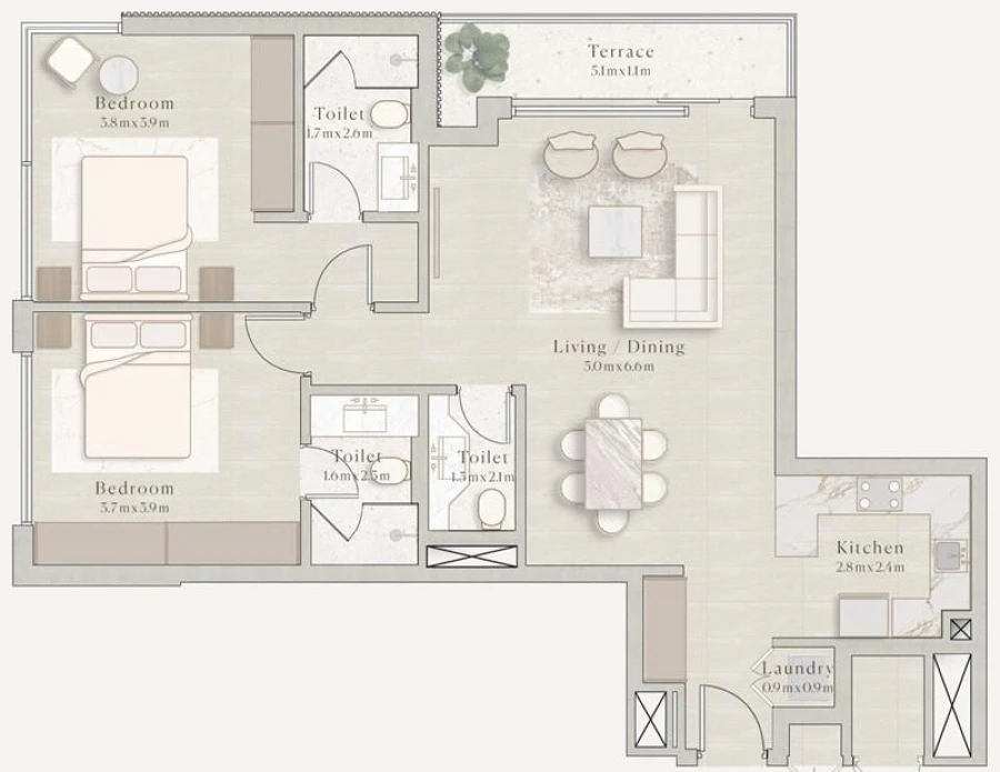 2 BR — 2 Bedroom Type B1