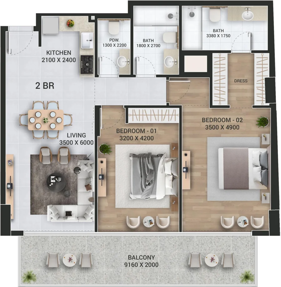 2 BR — 2 Bedroom Type 1