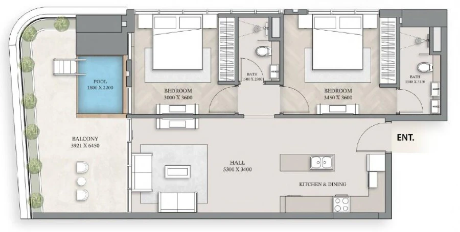 2 BR — 2 Bedroom Apartment Type 1