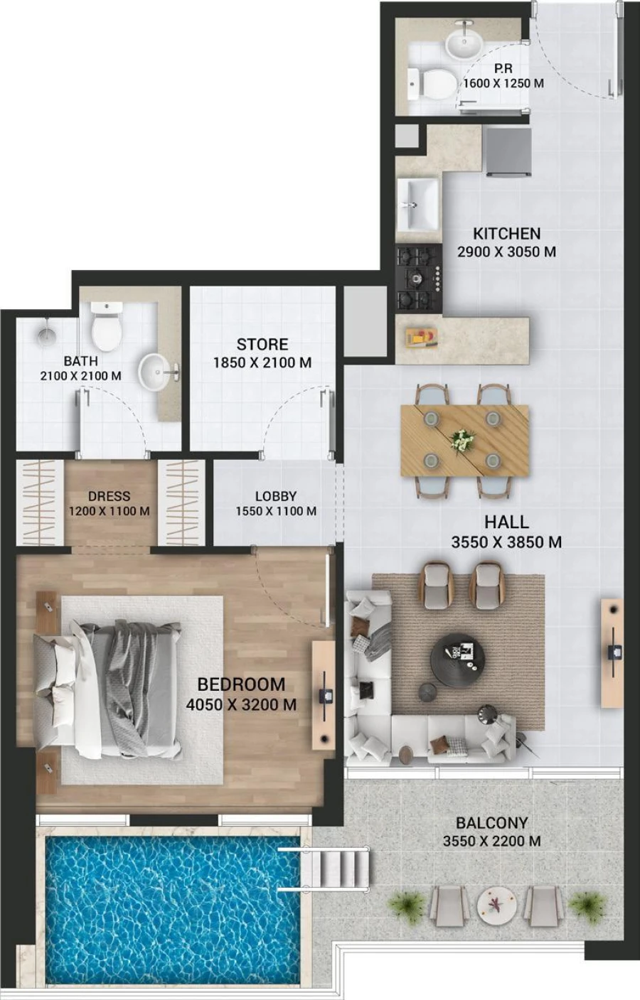 1 BR — 1 BHK With Pool