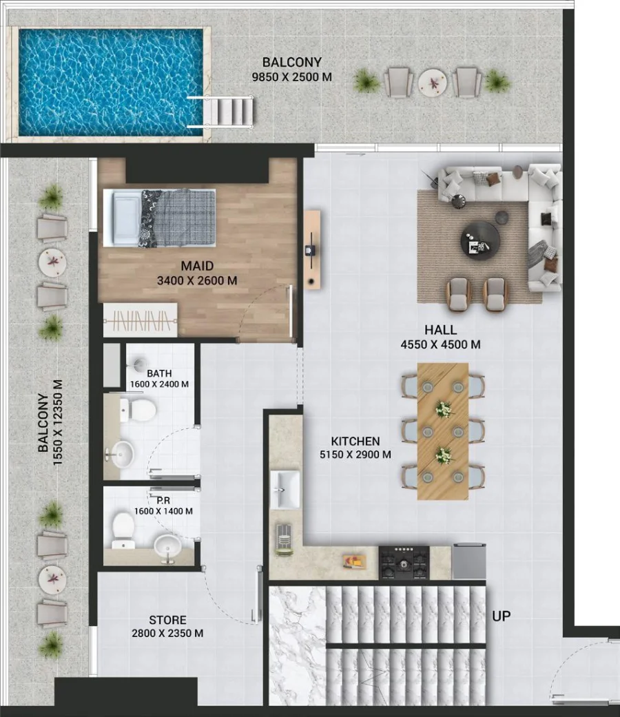 3 BR — 3 BHK Duplex With Pool