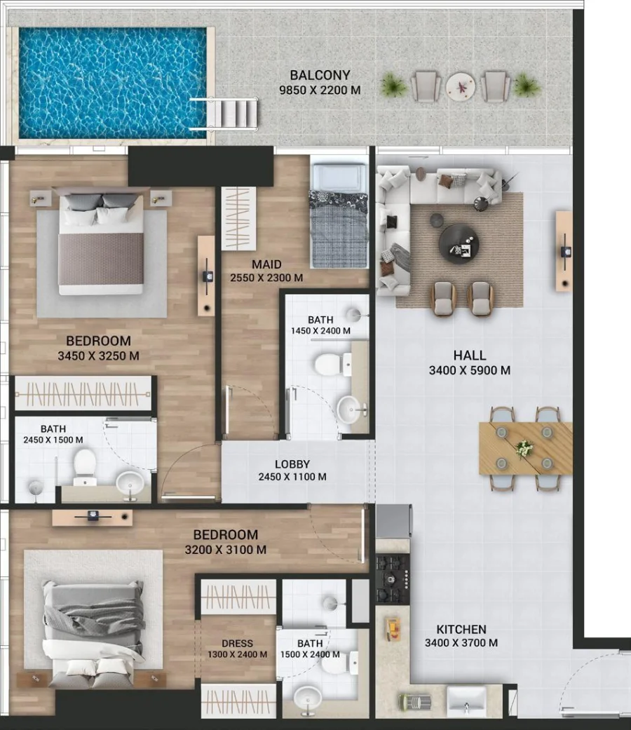 2 BR — 2 BHK With Pool