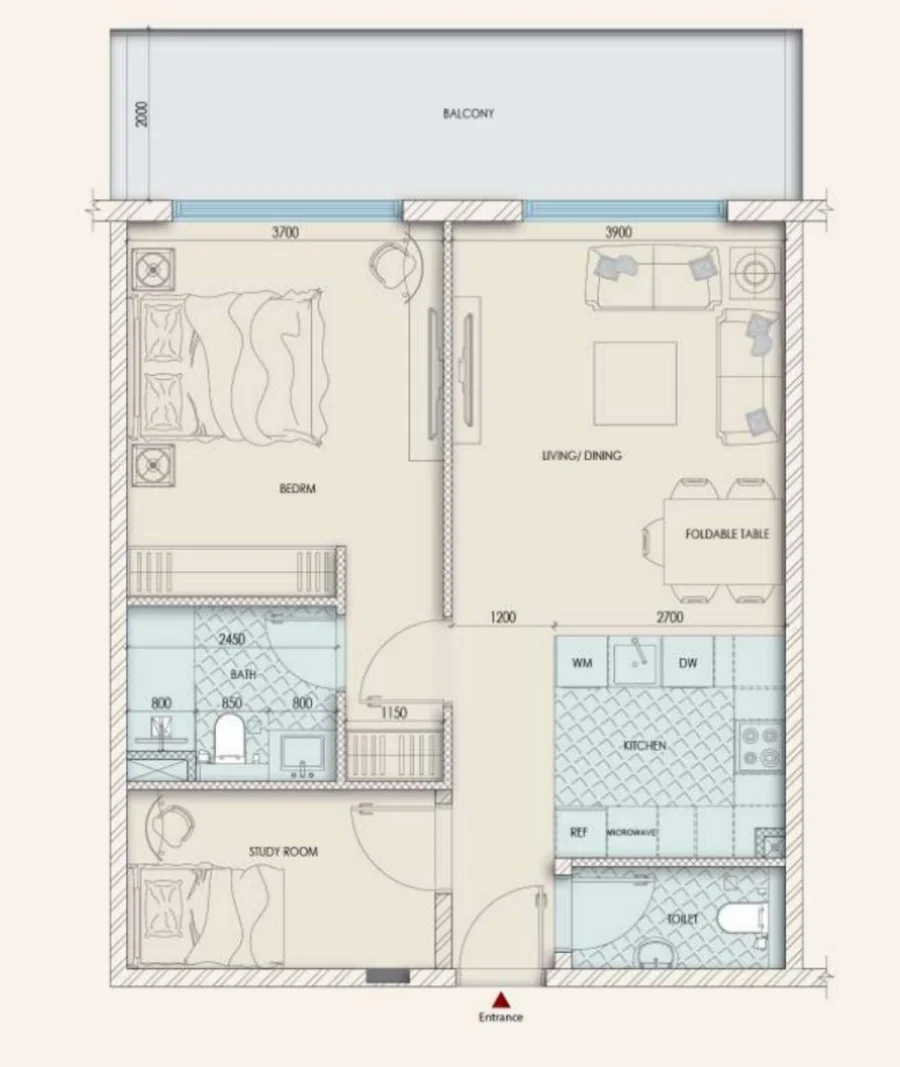 1 BR — 1 Bedroom + Study room