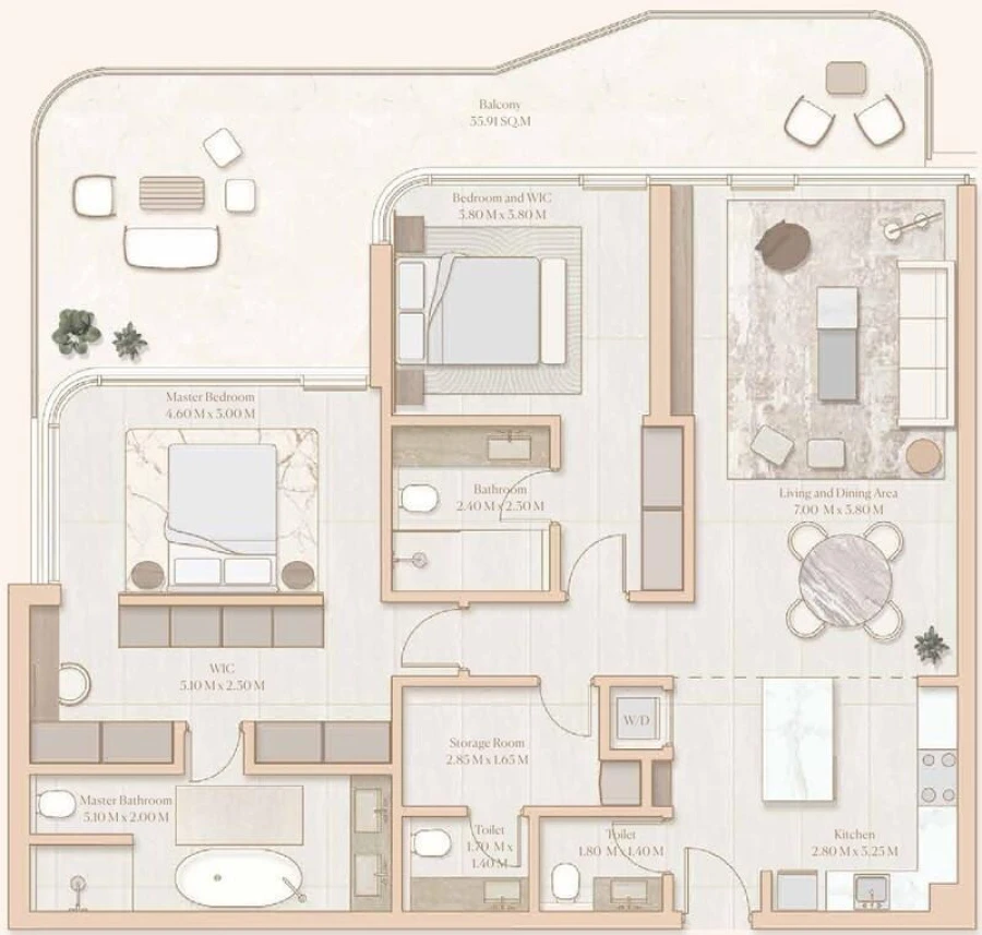 2 BR — 2 Bedroom + M Type B
