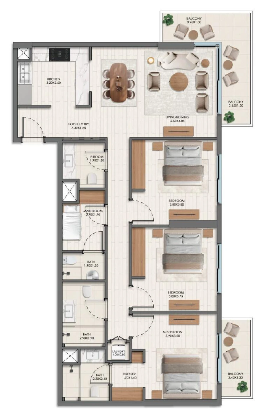 3 BR — 3 Bedroom Type A