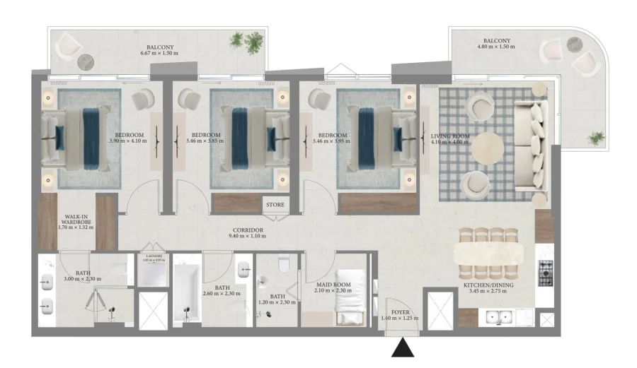 3 BR — 3 Bedroom Type A