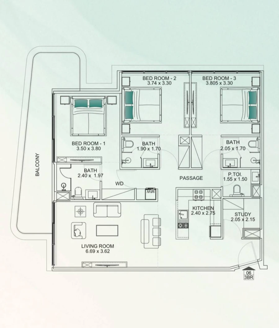 3 BR — 3 Bedroom Type A