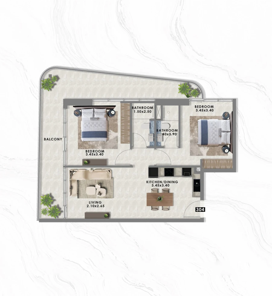 2 BR — 2 Bedroom (Type D)
