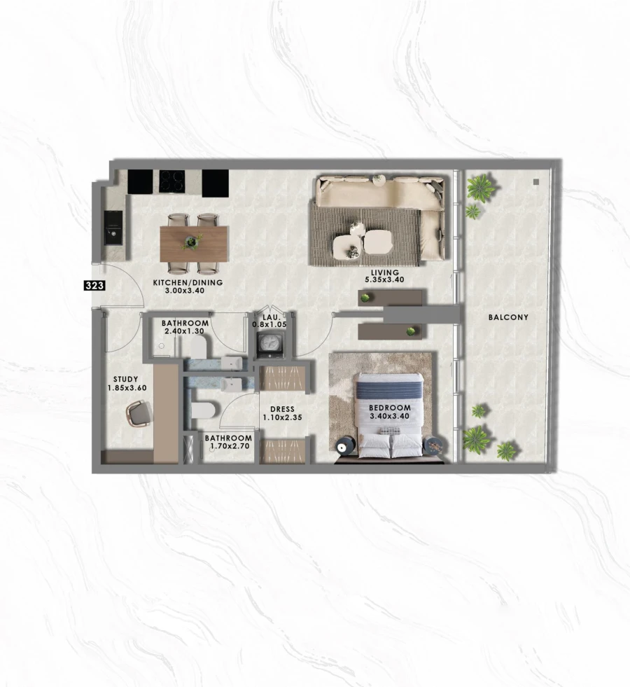 1 BR — 1 Bedroom with Study (Type A)