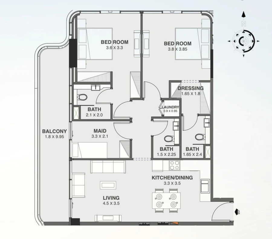 2 BR — 2 Bedroom With Maid