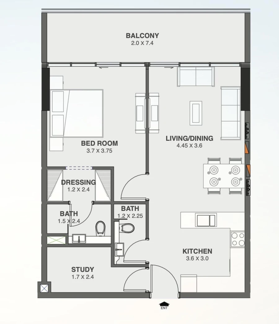 1 BR — 1 Bedroom With Study - Type A