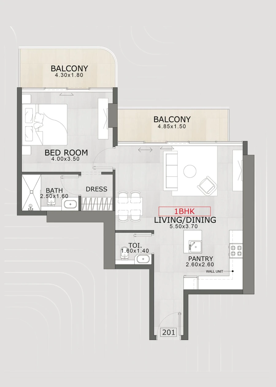 1 BR — 1 Bedroom Type D
