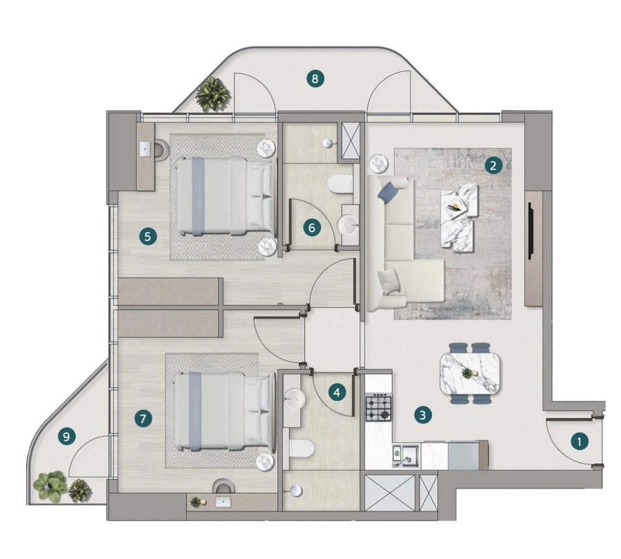 2 BR — 2 Bedroom Type A1
