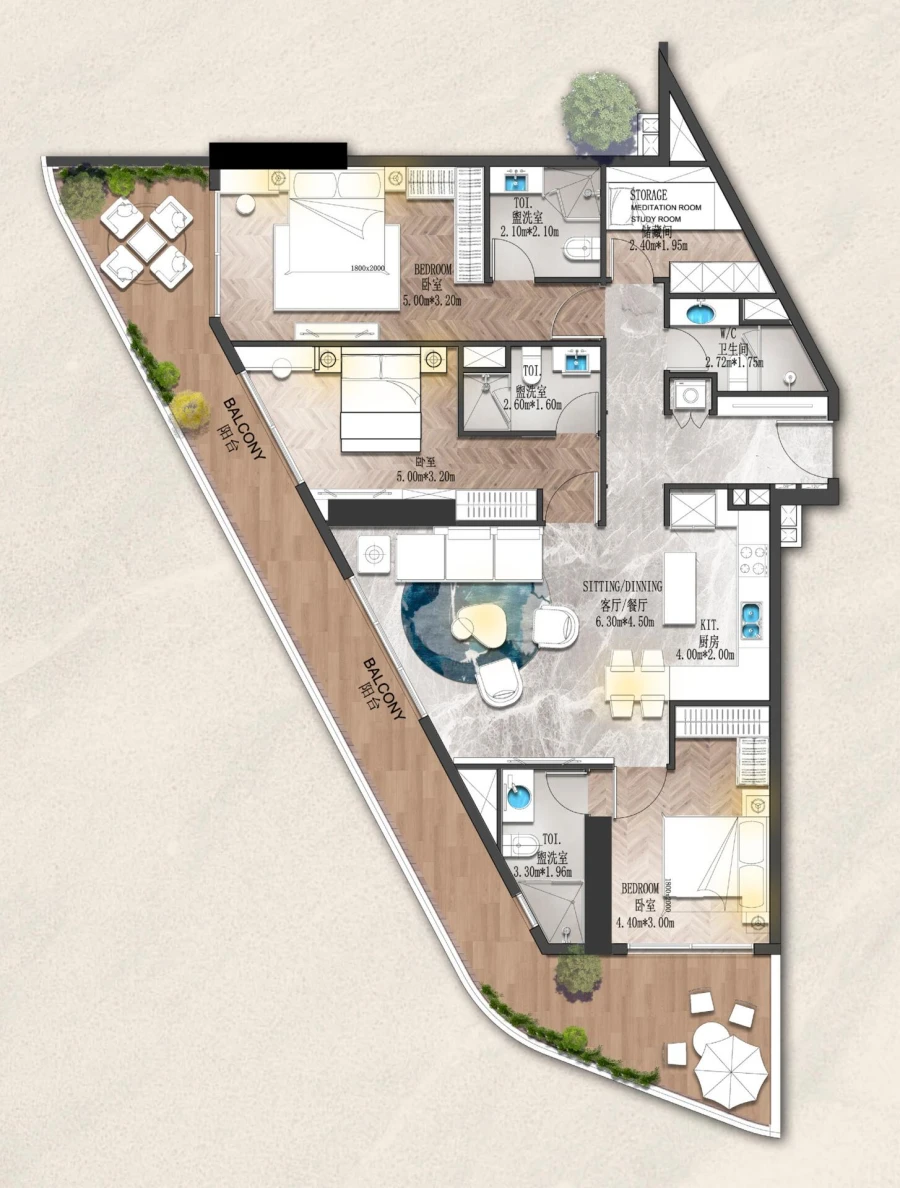 3 BR — 3 Bedroom Type A