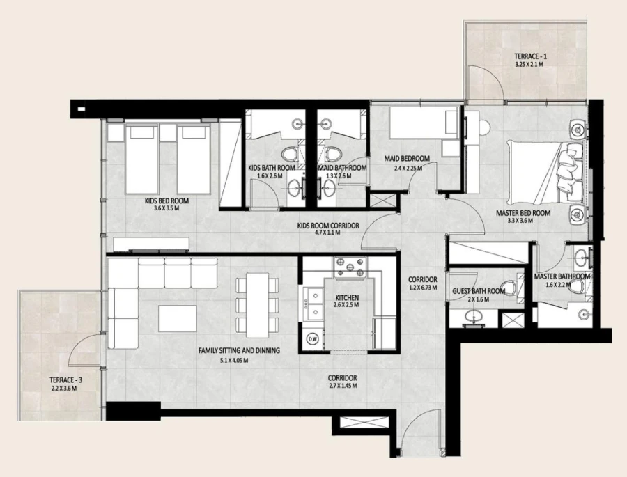 2 BR — 2 Bedroom + Maid