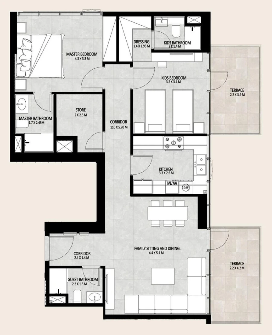 2 BR — 2 Bedroom + Maid