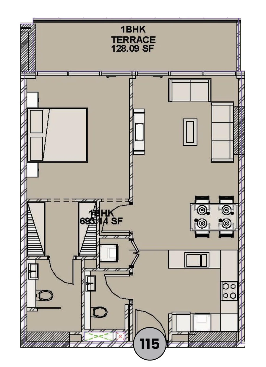 1 BR — 1 Bedroom Unit 116