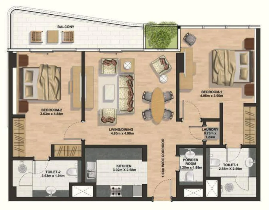 2 BR — 2 Bedroom Type A