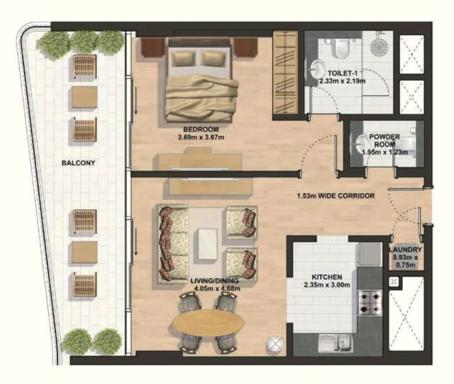 1 BR — 1 Bedroom Type B
