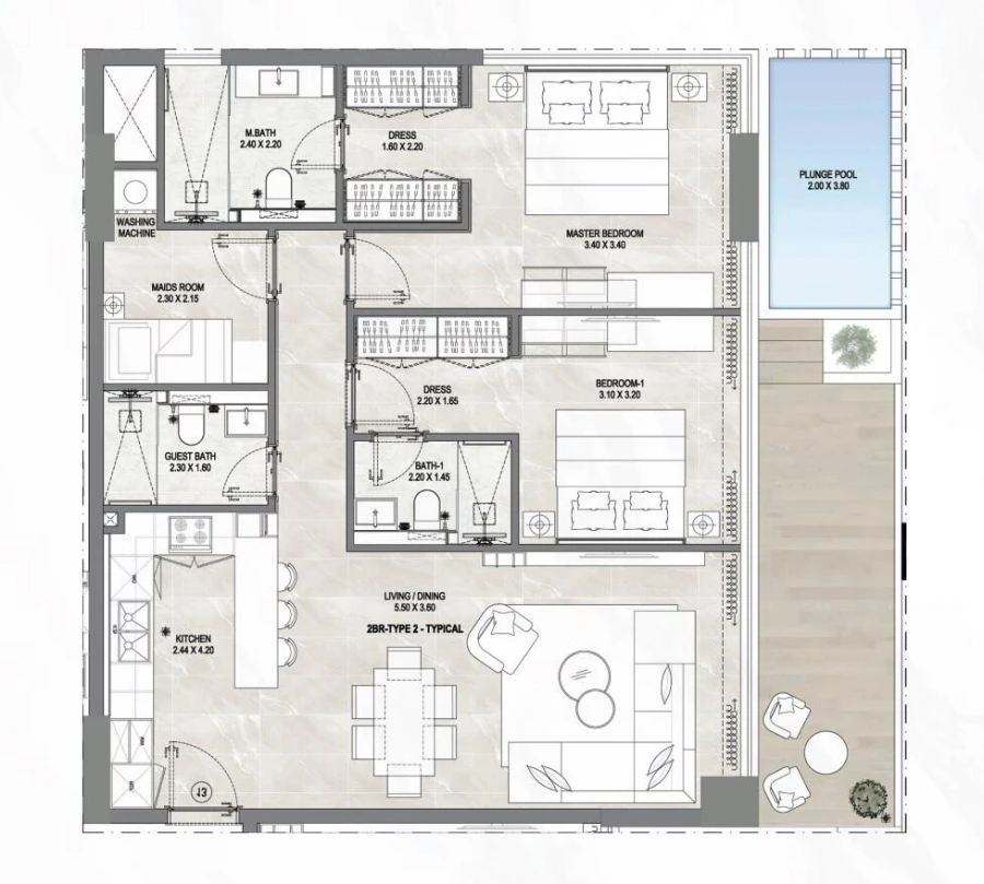 2 BR — 2 BHK type 2