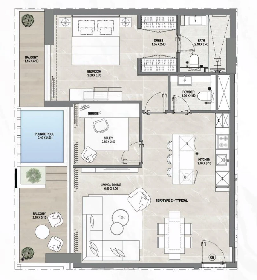1 BR — 1 BHK type 2