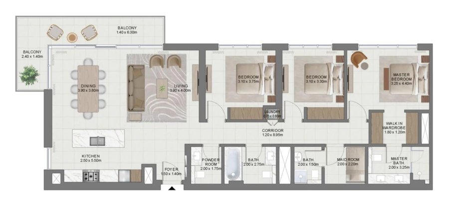 3 BR — 3 Bedroom Layout Type 1