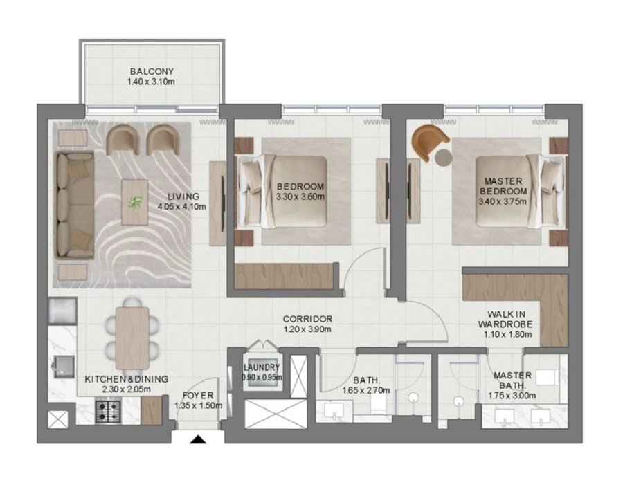 2 BR — 2 Bedroom Layout Type 2