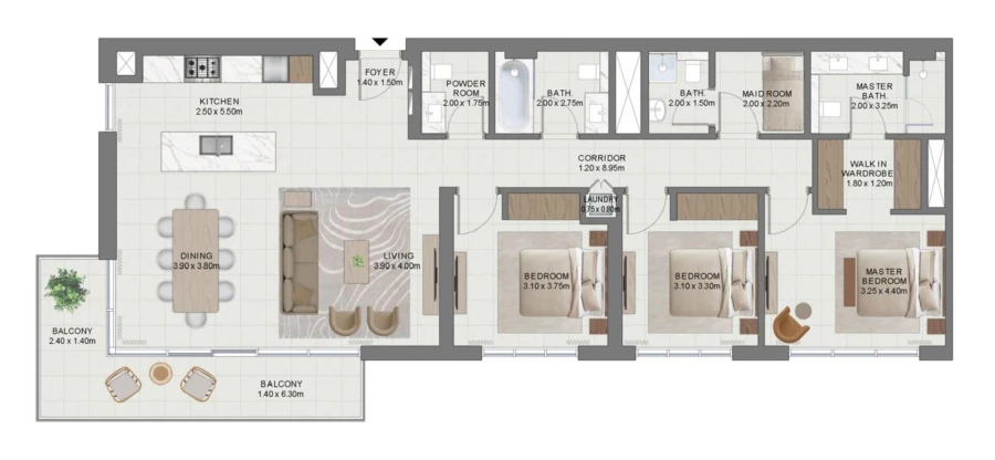 3 BR — 3 Bedroom Layout Type 1