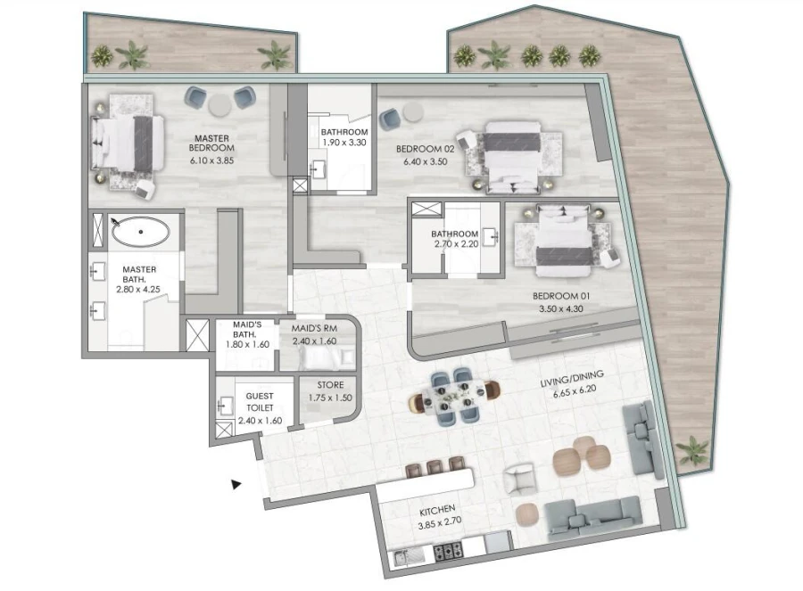 3 BR — 3 Bedroom Type D