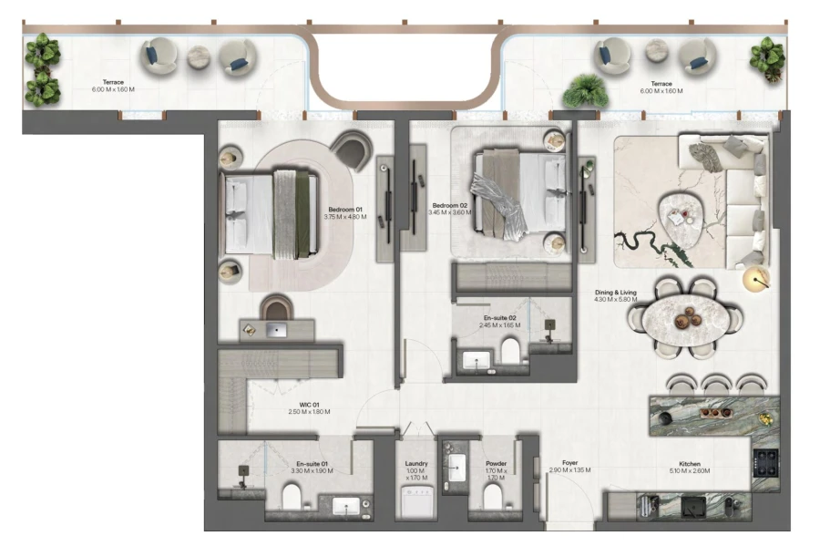 2 BR — 2 Bedroom Type 1 - 7