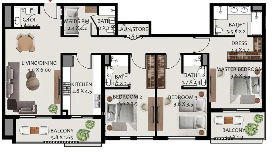 3 BR — 3 BEDROOM TYPE B
