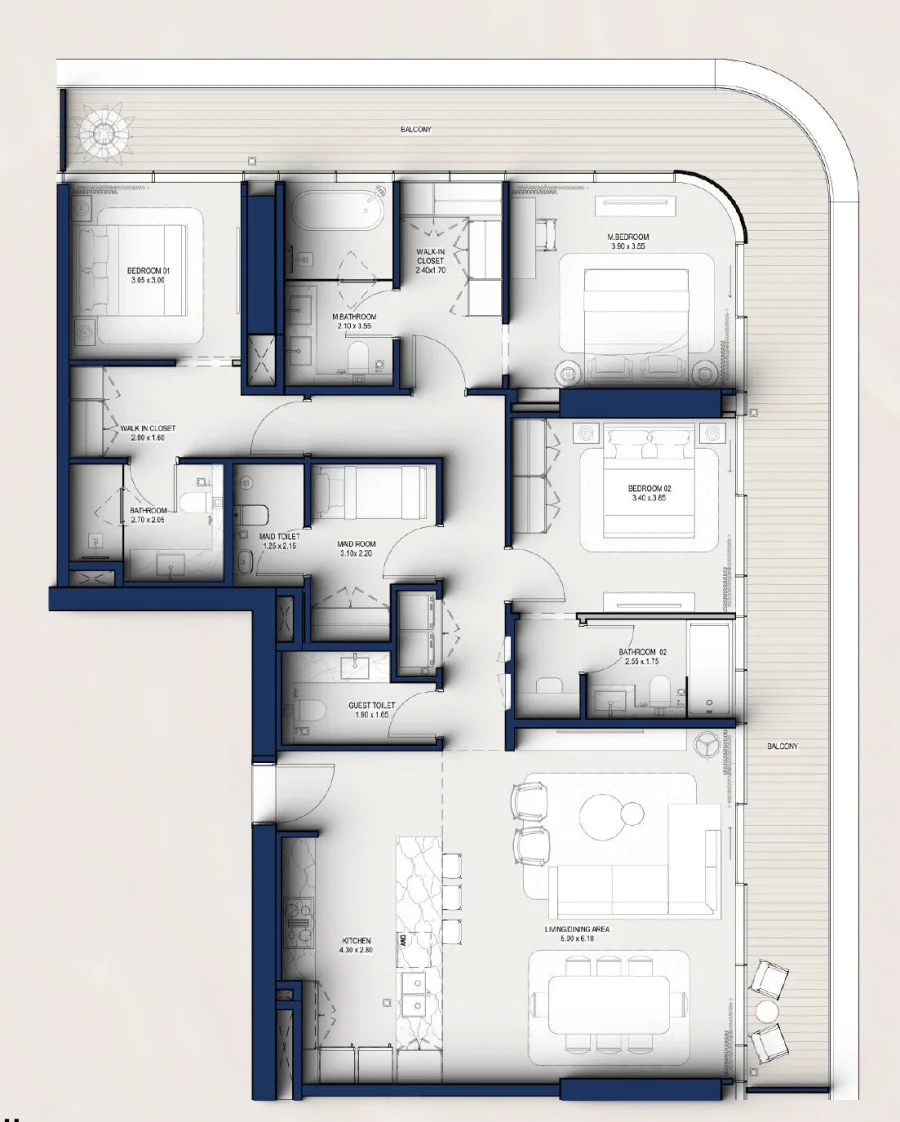 3 BR — 3 Bedroom Type A1