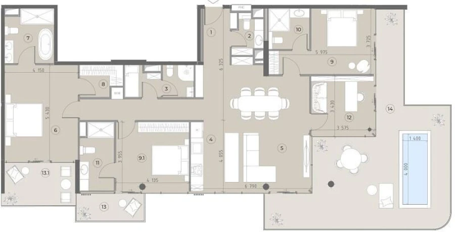 4 BR — 4 Bedroom Duplex 1