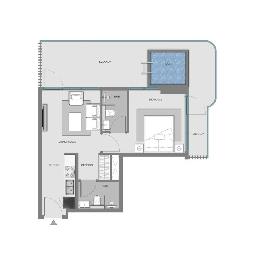 1 BR — 1 BEDROOM + POOL (TYPE 5)