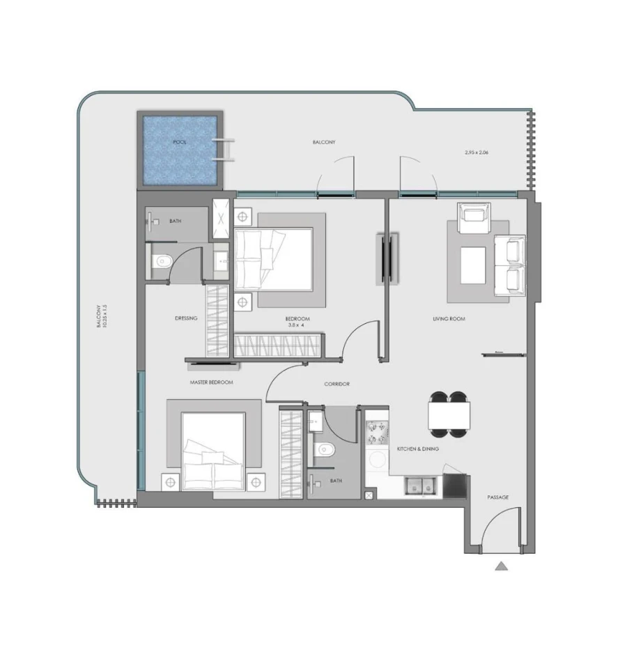 2 BR — 2 BEDROOM + POOL
