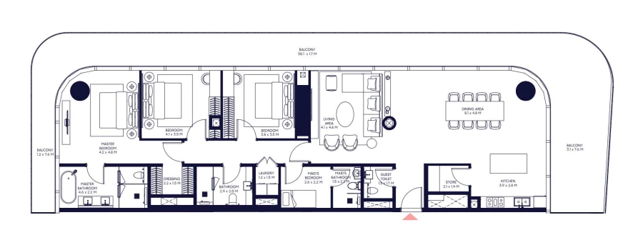 3 BR — 3 Bedroom Layout