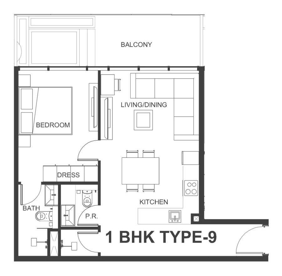1 BR — 1BHK Type 9