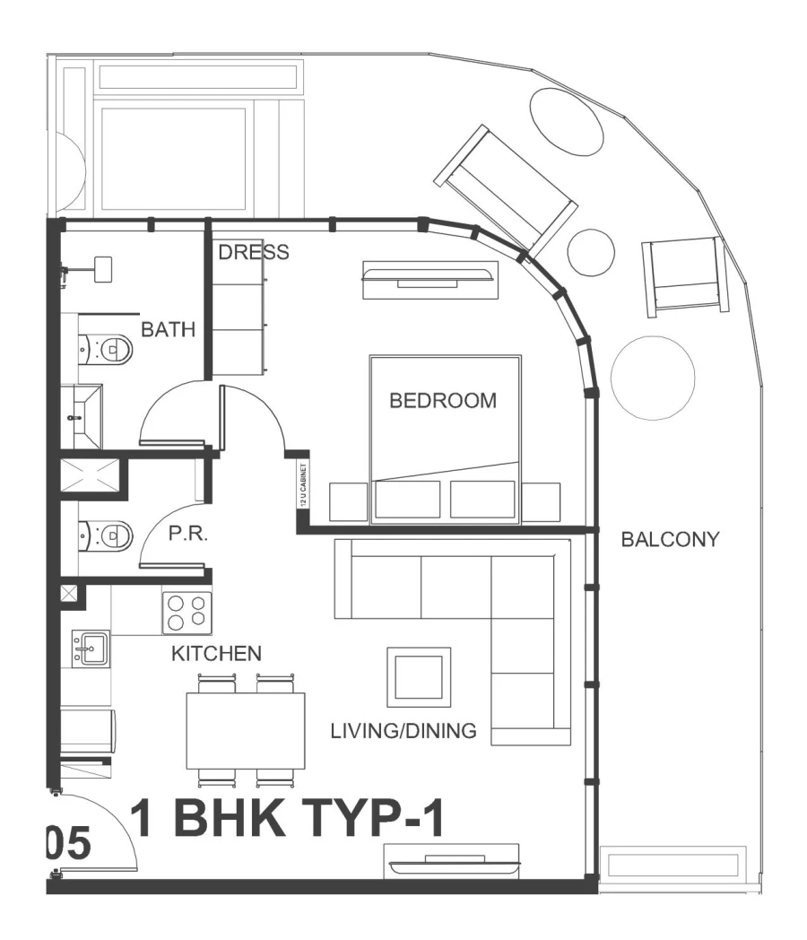 1 BR — 1BHK Type 1