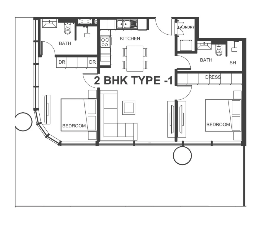 2 BR — 2BHK Type 1