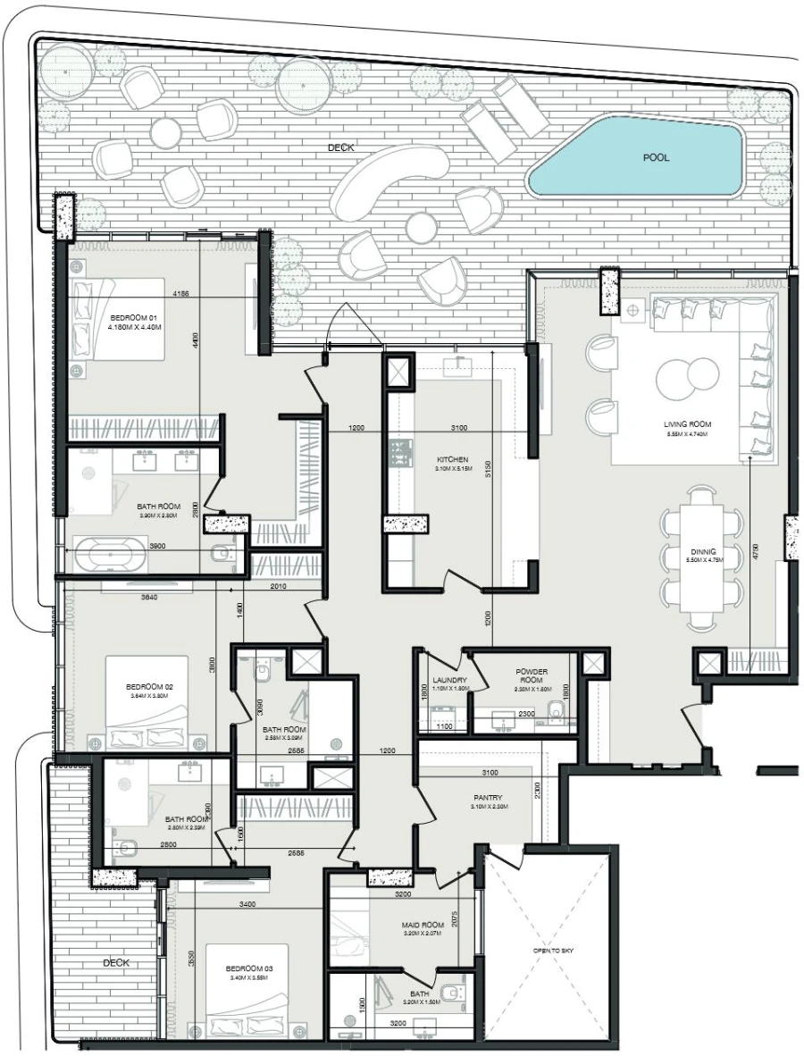 3 BR — Penthouse Type B