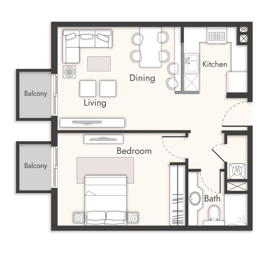 1 BR — 1 Bedroom Unit 221