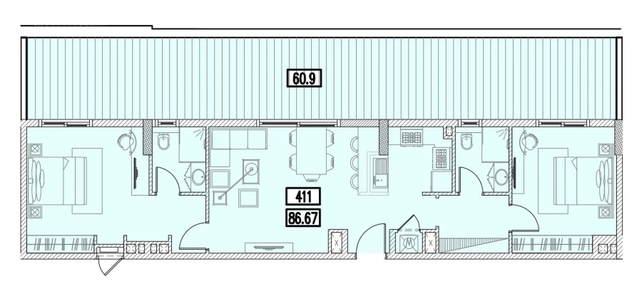 2 BR — 2 Bedroom Unit 411